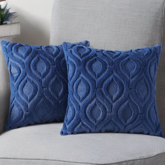 Decorative Pillow Covers Set Boho Blue Soft Accent Couch Cottage Decor 20x20 - Picture 3 of 7